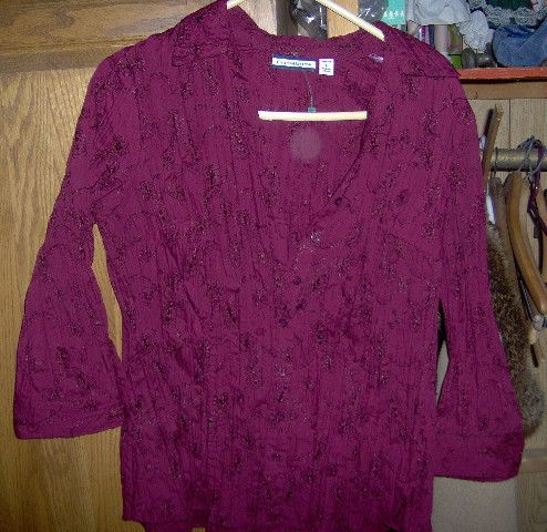 Croft Barrow Maroon Embroidered Shirt Womans Large