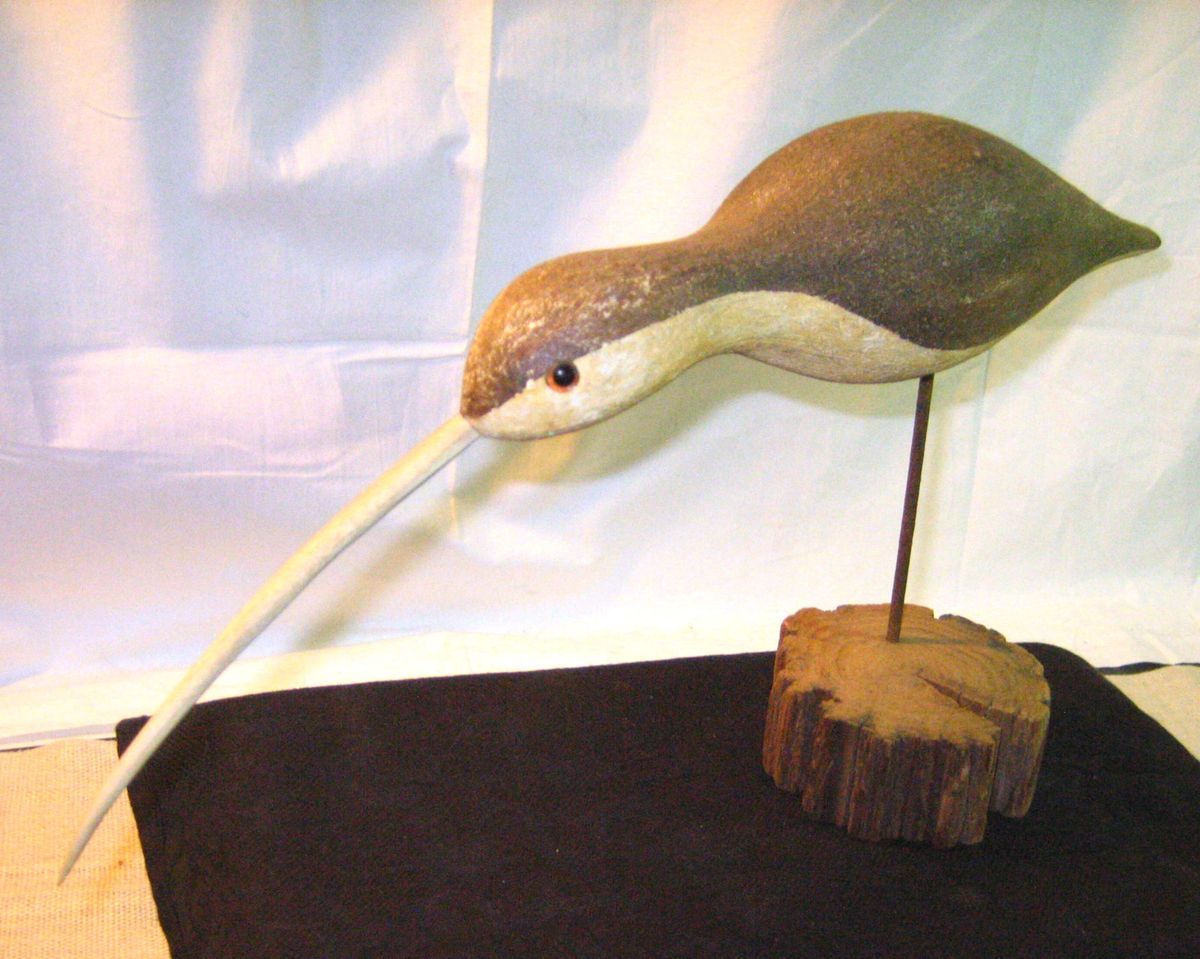 VTG SIGNED SHOREBIRD CURLEW DECOY RICHARD MORGAN CARVED & PAINTED BIRD