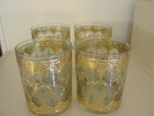 Culver Valencia Glasses Double Old Fashioned Green Gold