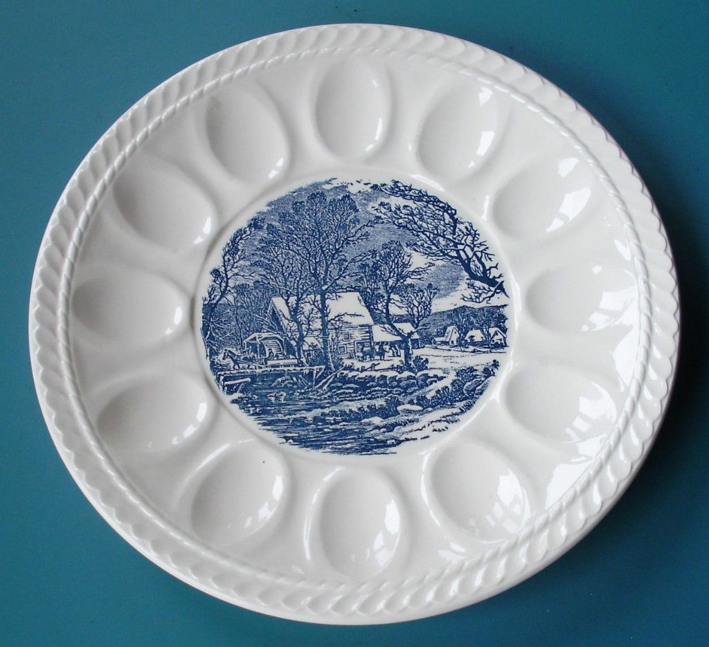 Royal China Currier Ives Deviled Egg Plate Sebring Ohio