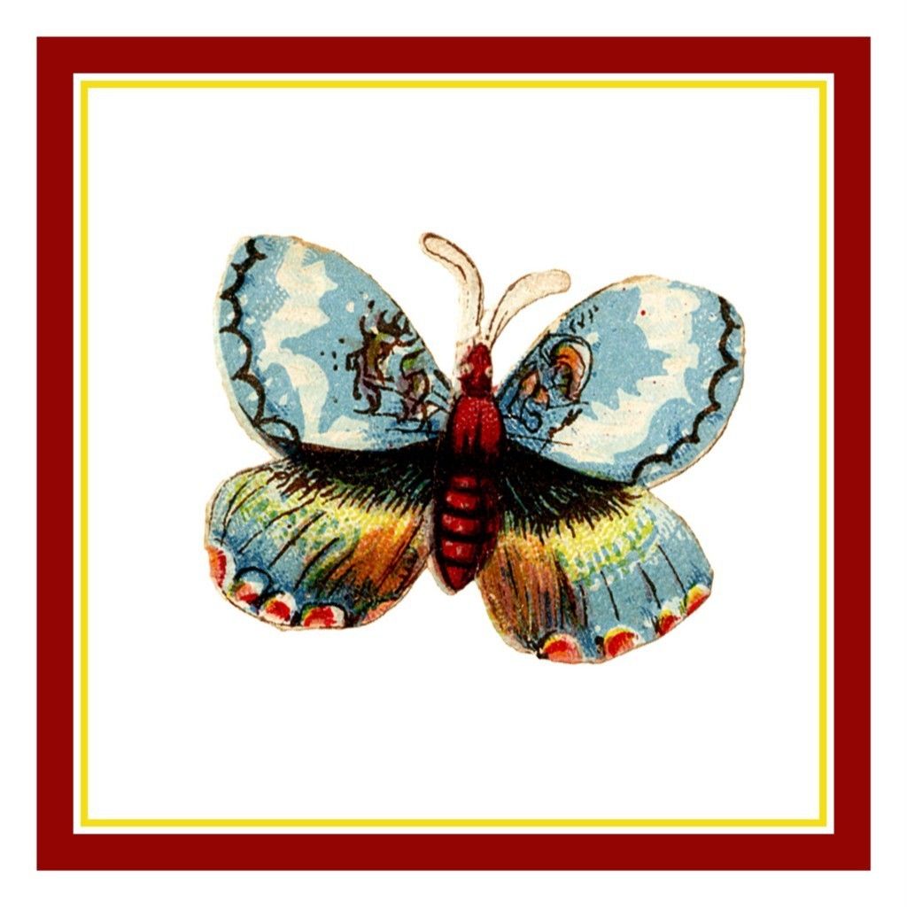 Colorful Red Gold Butterfly Counted Cross Stitch Chart