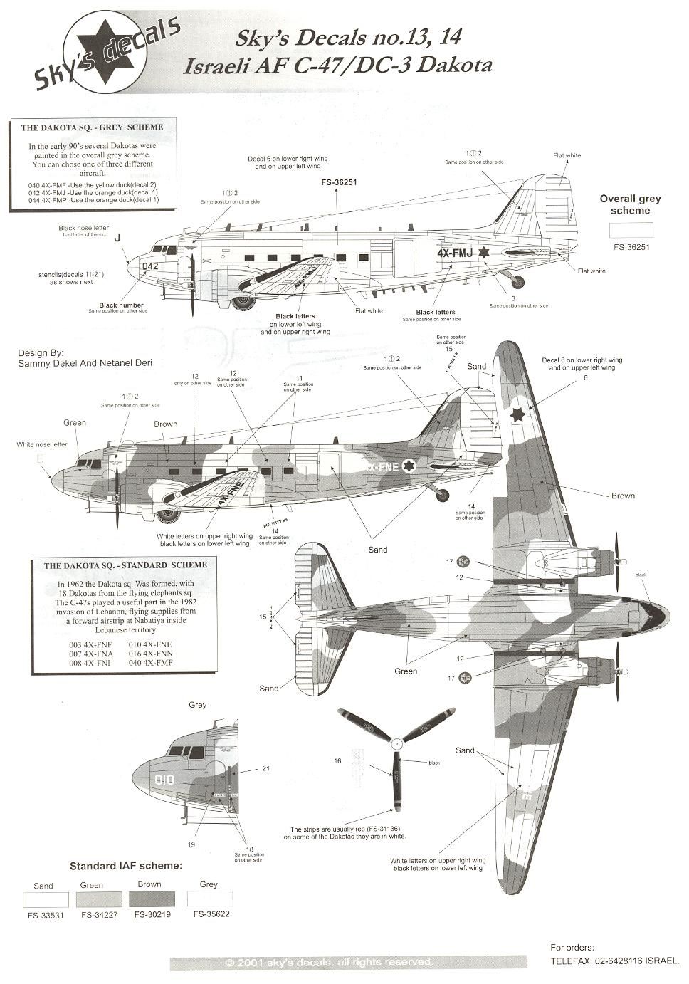 Skys Decals 1/144 DOUGLAS C 47 DC 3 DAKOTA Israeli Air Force