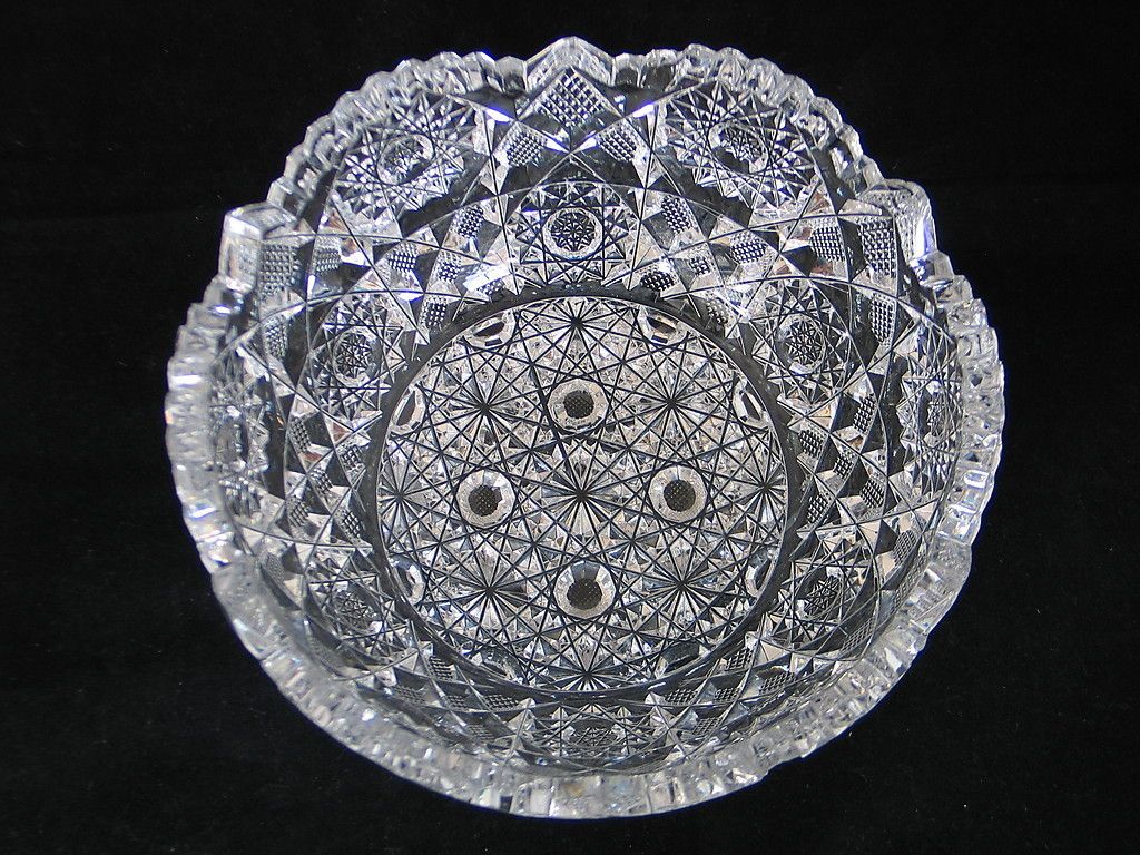 AMERICAN BRILLIANT HUNT CUT GLASS CRYSTAL CLEAR ANTIQUE BOWL ABP ROYAL