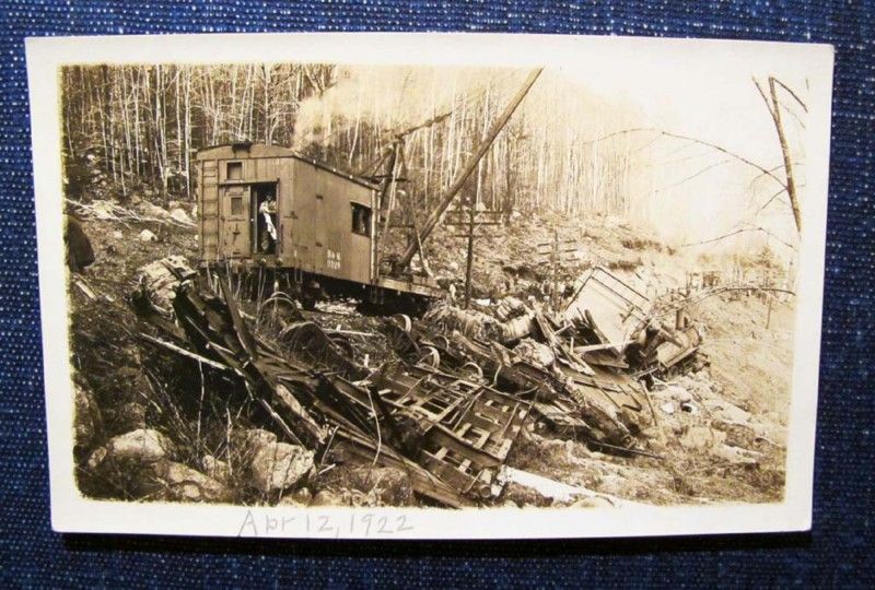 Train Wreck B M Crane Car Lake Sunapee NH 1922 RPPC