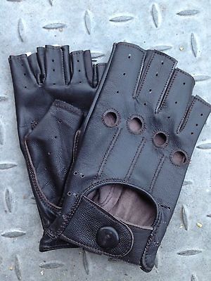 NEW* MENS FINGERLESS DRIVING GLOVES SOFT GENUINE REAL LEATHER MOTOR