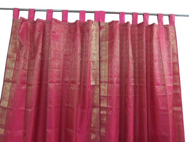  Curtain Pink Gold Indian Silk Sari Curtains Drapes Panels 96x44