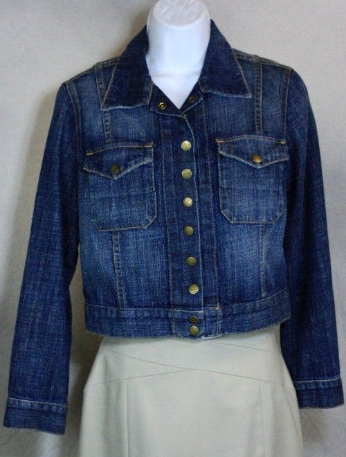 Current Elliott The Snap Jacket Blue Denim Cropped $274 Womens CE1