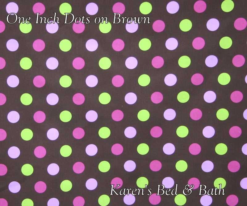 Brown with Lime Green & Pink One Inch Polka Dots Curtain Valance