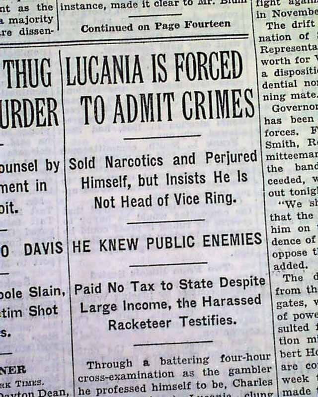 Lucky Luciano Racketeer Gangster Trial 1936 Newspaper