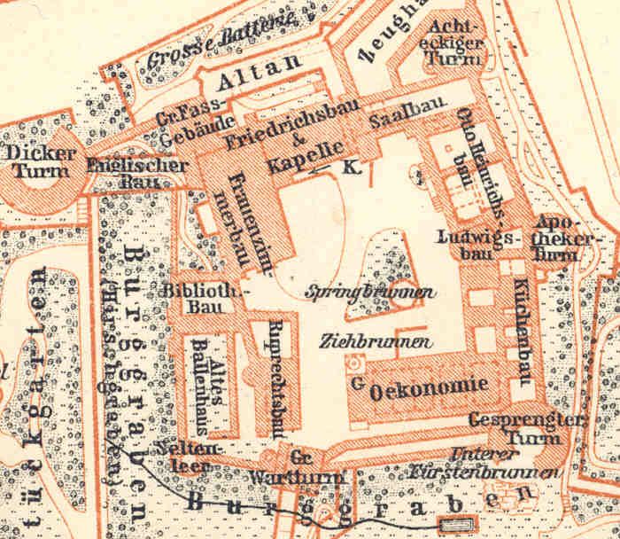 Germany 1926 Heidelberg Castle Das Heidelberger Schloss Old Map