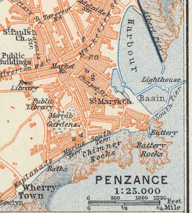 Cornwall 1910 Lands End Penzance Old Vintage Map Plan