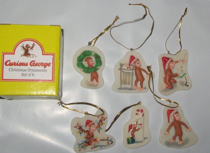 New Boxed Box of 6 Curious George Collectible Ornaments