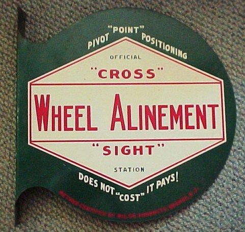 1950s GaS STaTioN FLaNGe MeTaL SiGN WHeeL TiRe CRoSS ALiNeMeNT