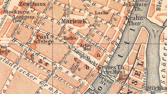 Poland Danzig Dantzig Gdańsk Vintage City Map 1911