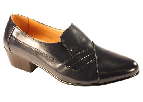 Italo 5629 Mens Black Leather Comfort Cuban Heel Slip on Dance