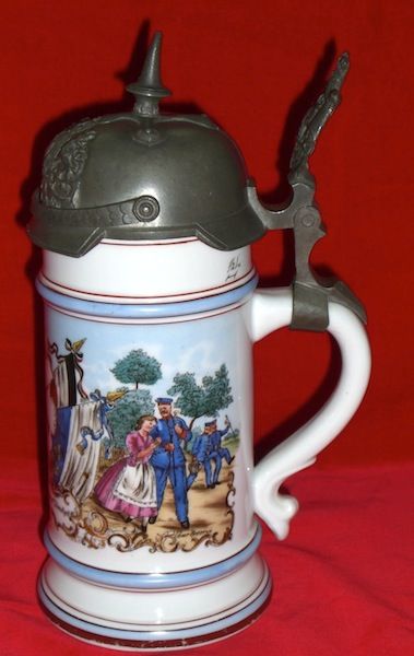 German Bavarian Early Memory Military Regimental Beer Stein Lithopane