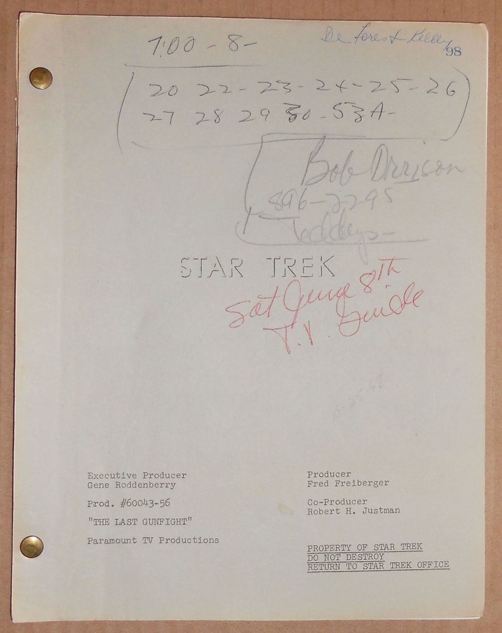 DeForest Kelleys Personal Annotated Final Draft Star Trek TOS Script