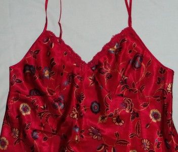 Delta Burke Satin Red Floral Print Chemise Nightgown XL