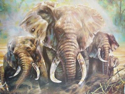 Vtg Wild African Elephant Dekay Litho Print 24x24 Kaplan Wall Decor