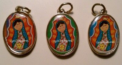 medallas charms virgencita plis cartoon y flower