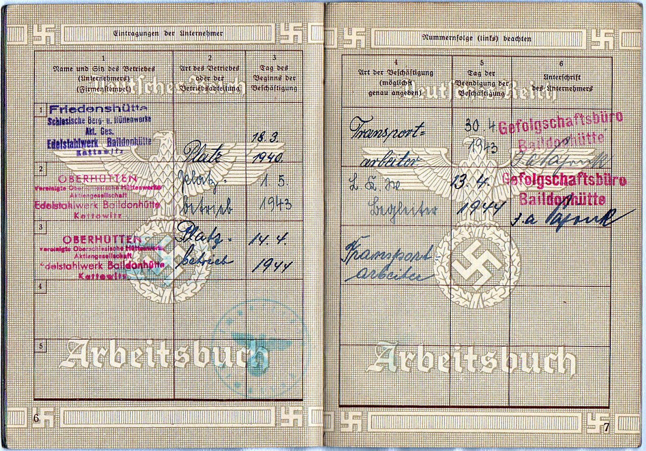    Kattowitz 26.01.1940 / GM 2 Libro de Trabajo la Alemania nazi