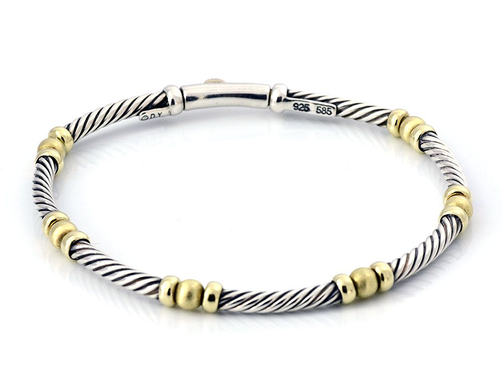 David Yurman 14k Gold Sterling Silver Cable Single Bracelet Authentic