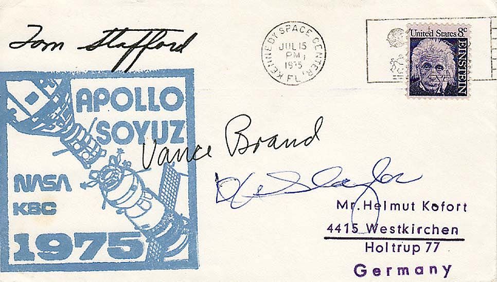 Deke Slayton Vance Brand HANDSIGNED ASTP Launch Cover KSC