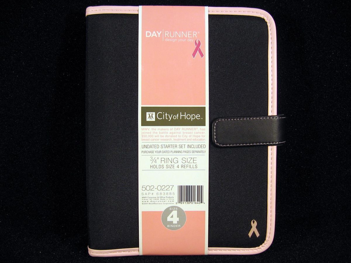 Day Runner Pink Ribbon Organizer Planner Size 4 Black Breast Cancer