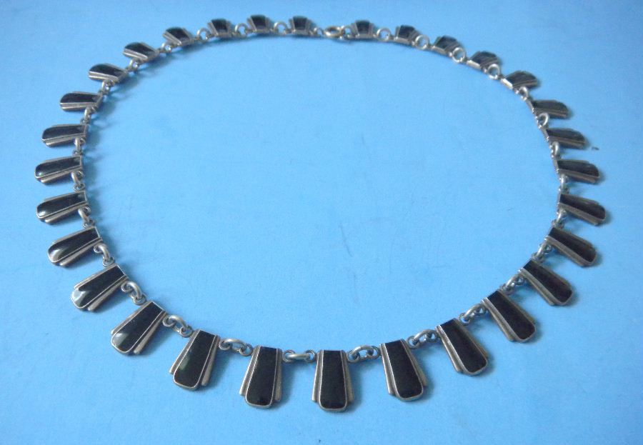 Volmer Bahner Denmark Black Enamel Collar Necklace Vintage Sterling