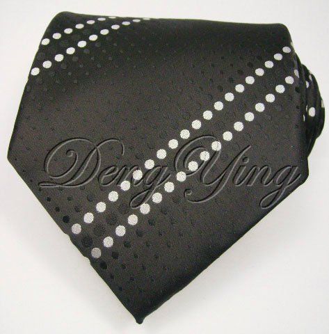 DENG YING New Pattern Black White Jacquard Woven Mens 100% Silk Ties