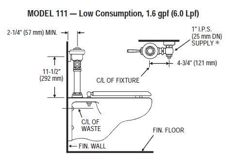 Exposed, diaphragm type, chrome plated water closet flushometer