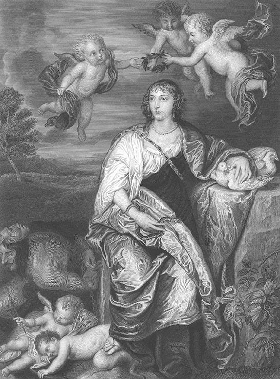 1860 Van Dyck Engraving Lady Digby Cupid Angels Dove