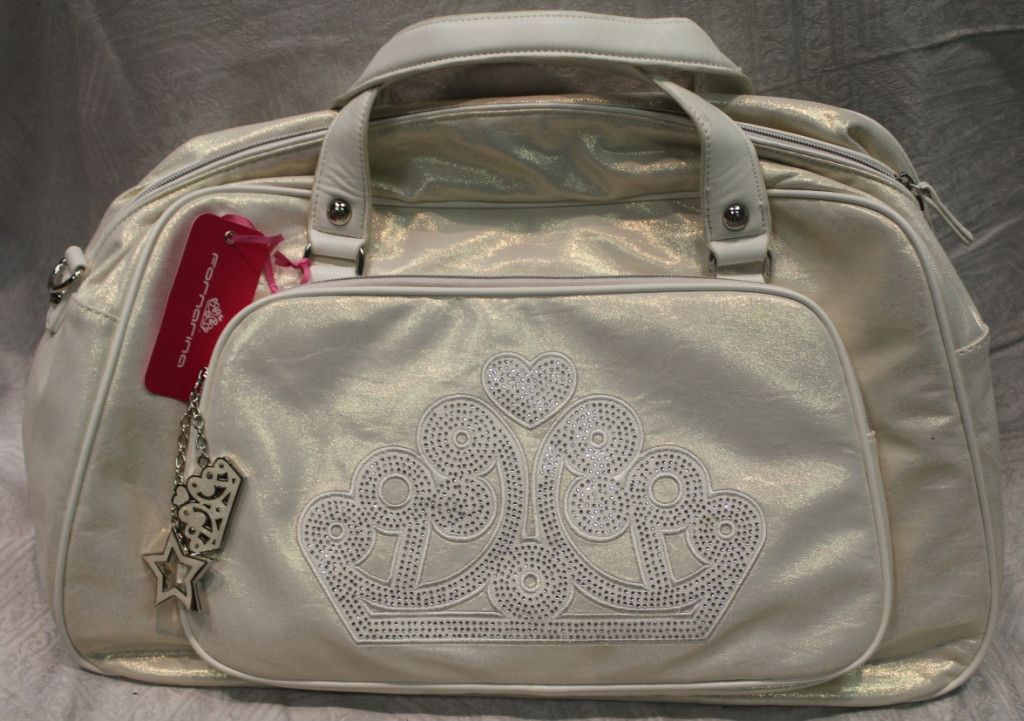 FORNARINA Dionisio Krystal Iridescent Cream Rhinstone Logo Satchel Bag