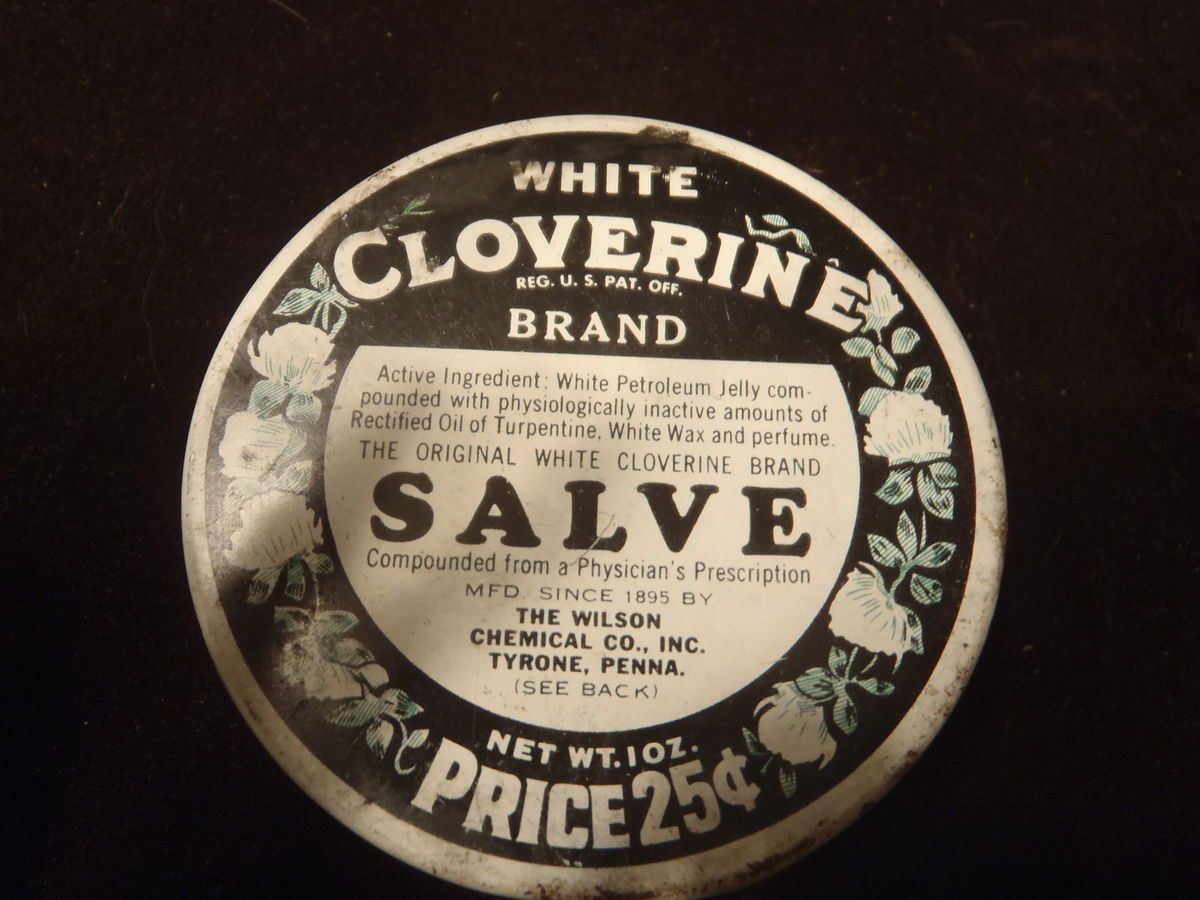 Vintage White Cloverine Salve Tin Wilson Chemical Company