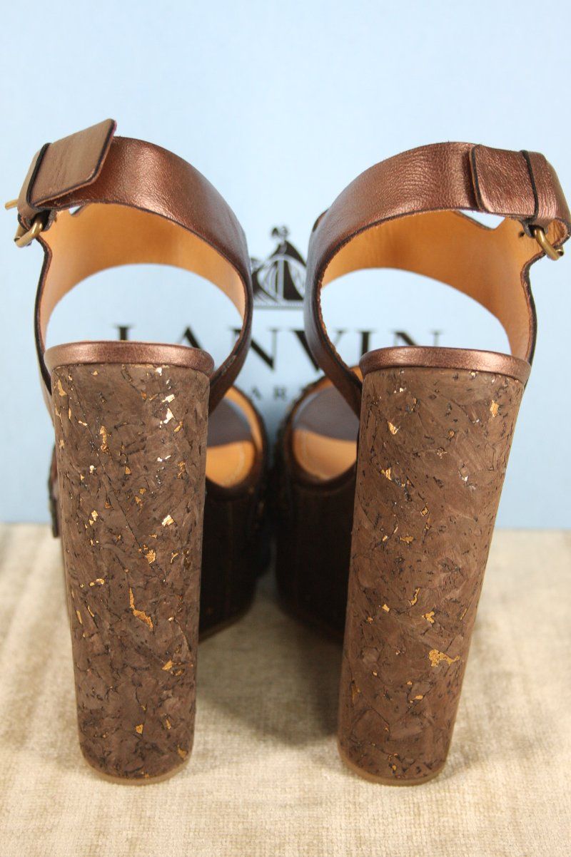  Genuine Python Wedge Sandal Brown Metallic size 37 7 $1193 Snake