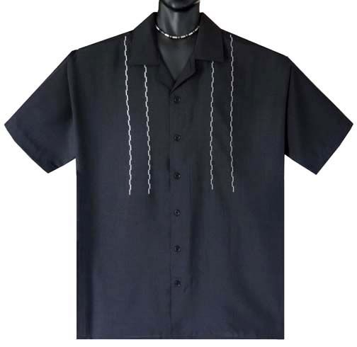 Black Zigzag Dotted Line Retro Mobster Bowling Shirt 4X Big