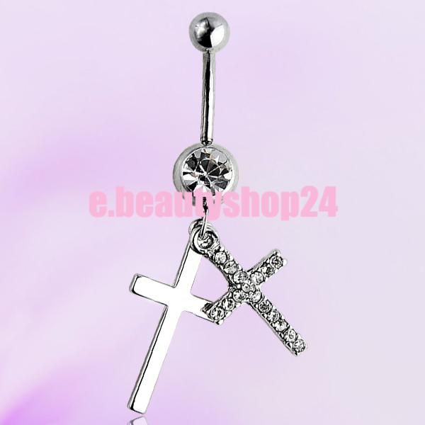 Double Cross Dangle Surgical Steel Belly Button Navel Ring Body