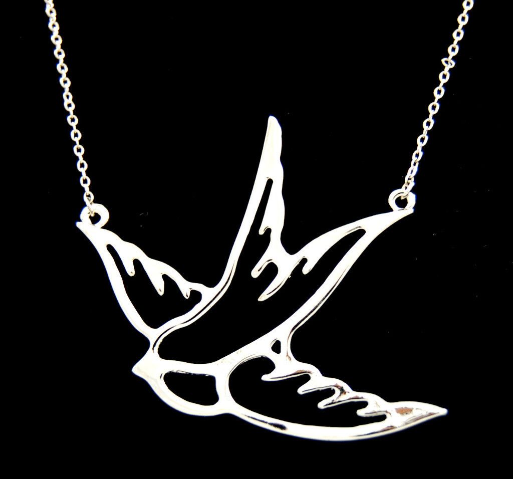 Silver Sparrow Dove Bird Outline Necklace Urban New w 