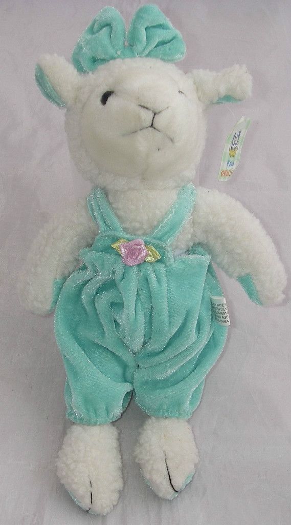 MWT Dollar Tree Plush White Spring Lamb Mint Green Blue Overalls 10