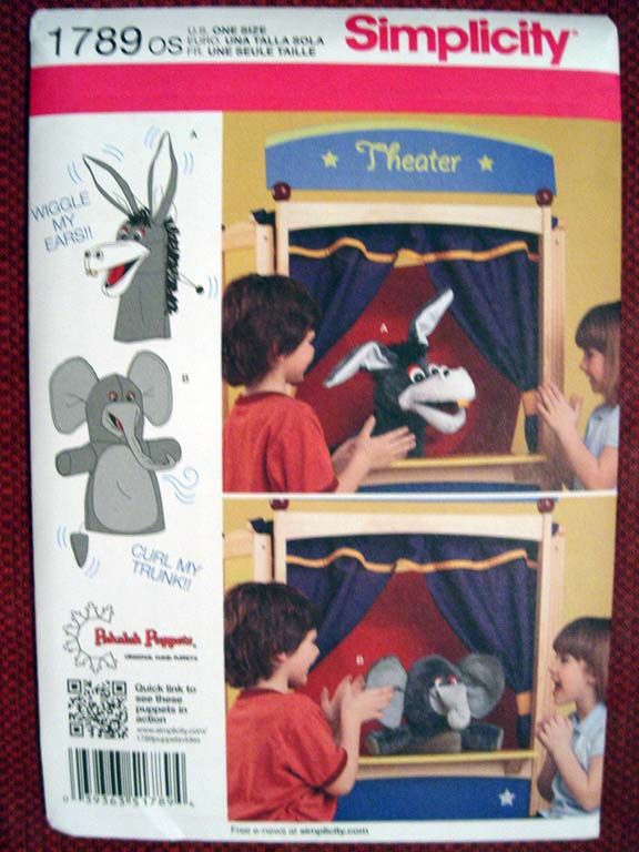 SIMPLICITY HAND PUPPETS DONKEY & ELEPHANT PATTERN 1789