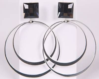 New Avon Large Double Hoop Dangling Drop Earring Silver
