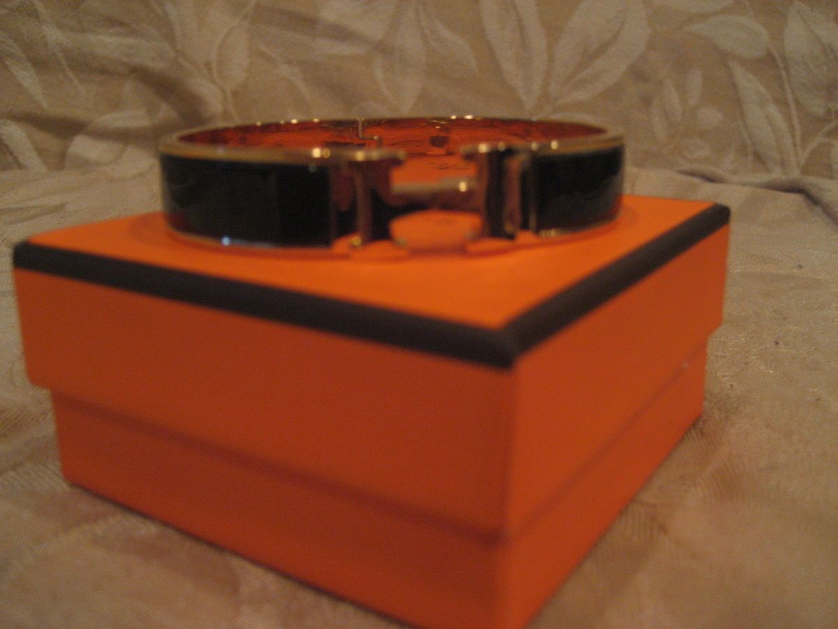 Hermes Clic Clac Bracelet Black with Gold Enamel New