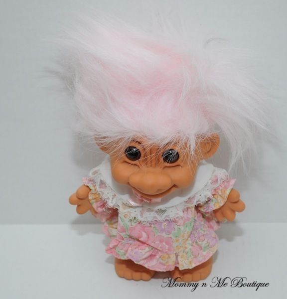 Russ Berrie Troll Pink Hair Floral Dress Doll Toy