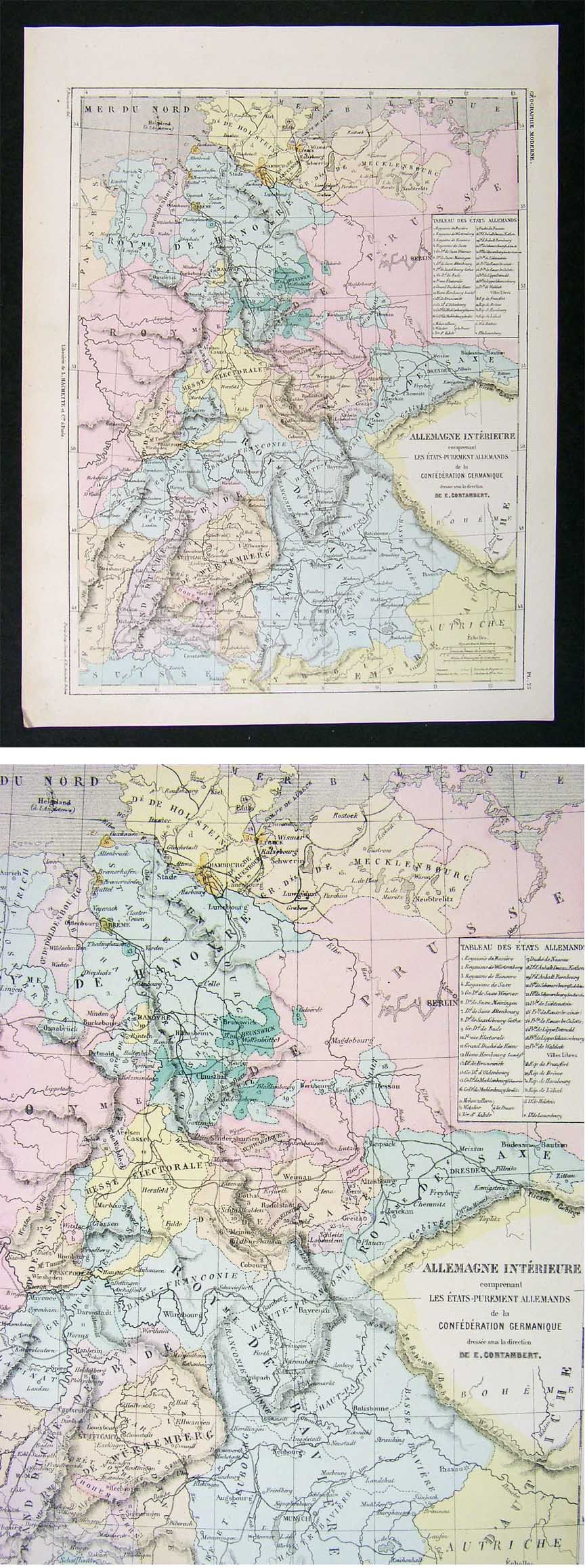 1865 Cortambert Map Germany Hanover Bavaria Hessen