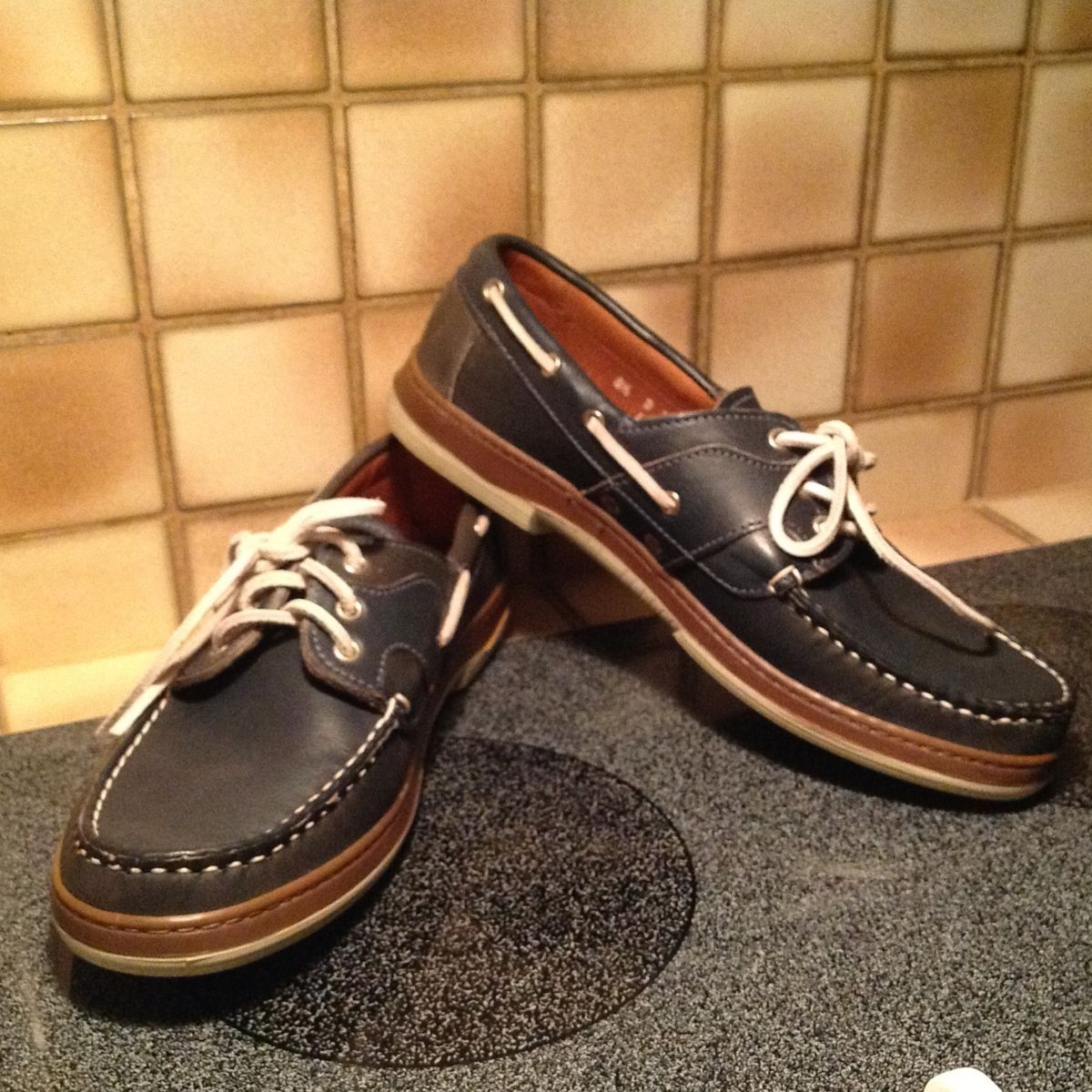 ALLEN EDMONDS EASTPORT BLUE LEATHER CASUAL BOAT SHOES Sz 8 1 2 D Worn