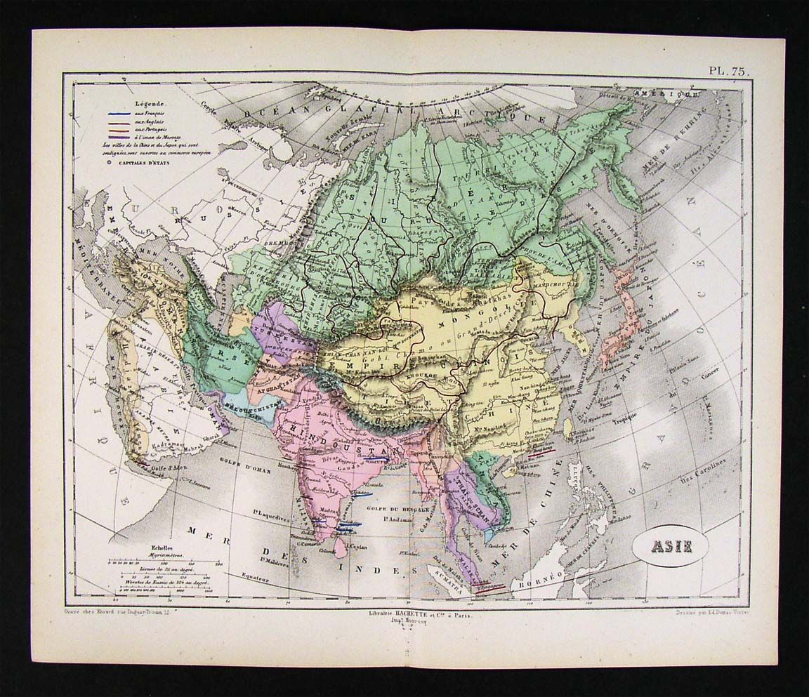 1872 Vorzet Map Asia China Japan India Siberia Arabia