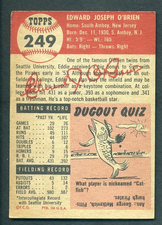 1953 Topps 249 Ed OBrien EX Excellent Pirates SP