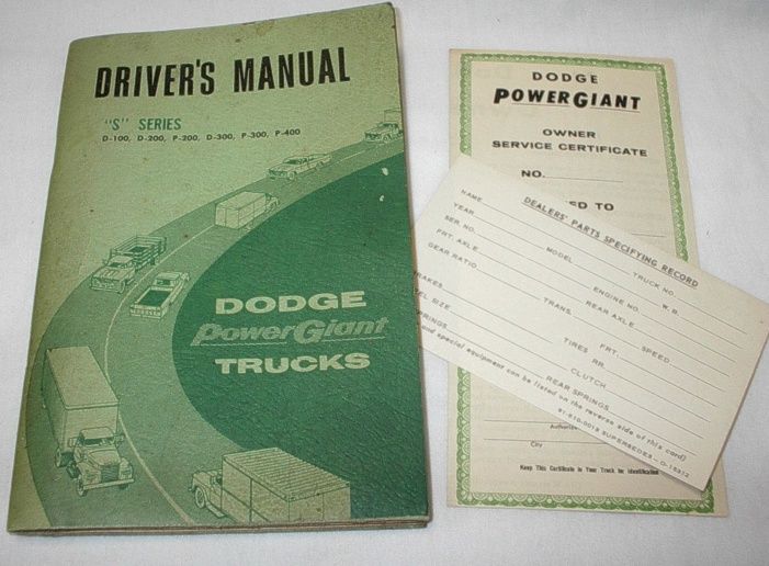 62 68 Dodge s Series Power Giant Truck Drivers Manual
