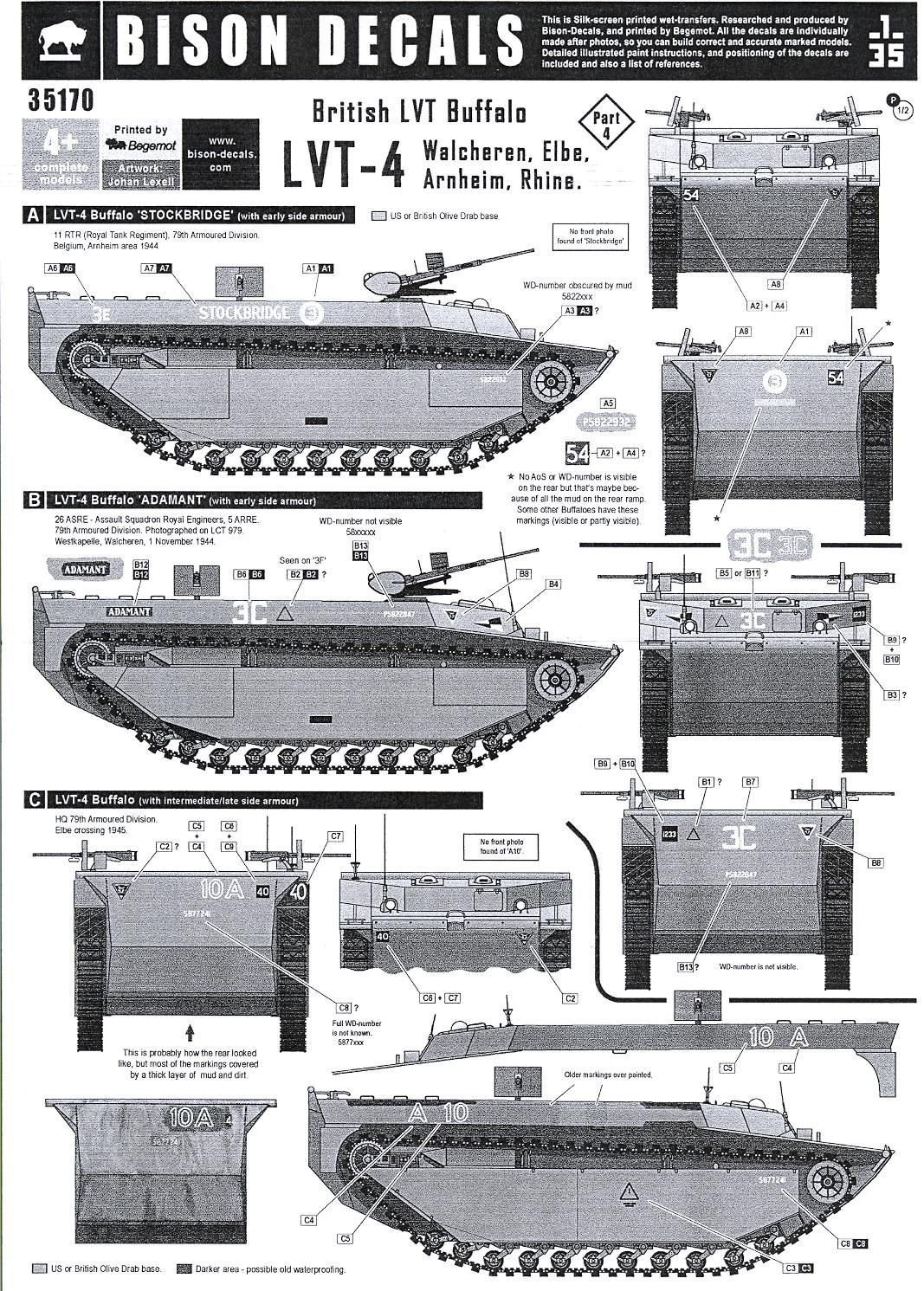  Decals 1/35 BRITISH LVT 4 BUFFALO at Walcheren, Elbe, Arnheim, Rhine