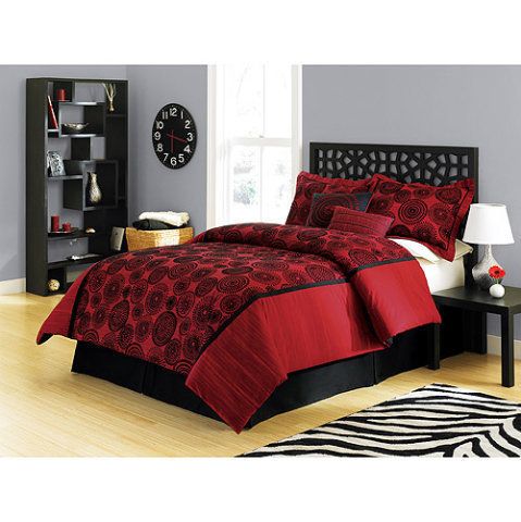 Elegant Bed Bedding Red Black Comforter Set 4 Piece Full New
